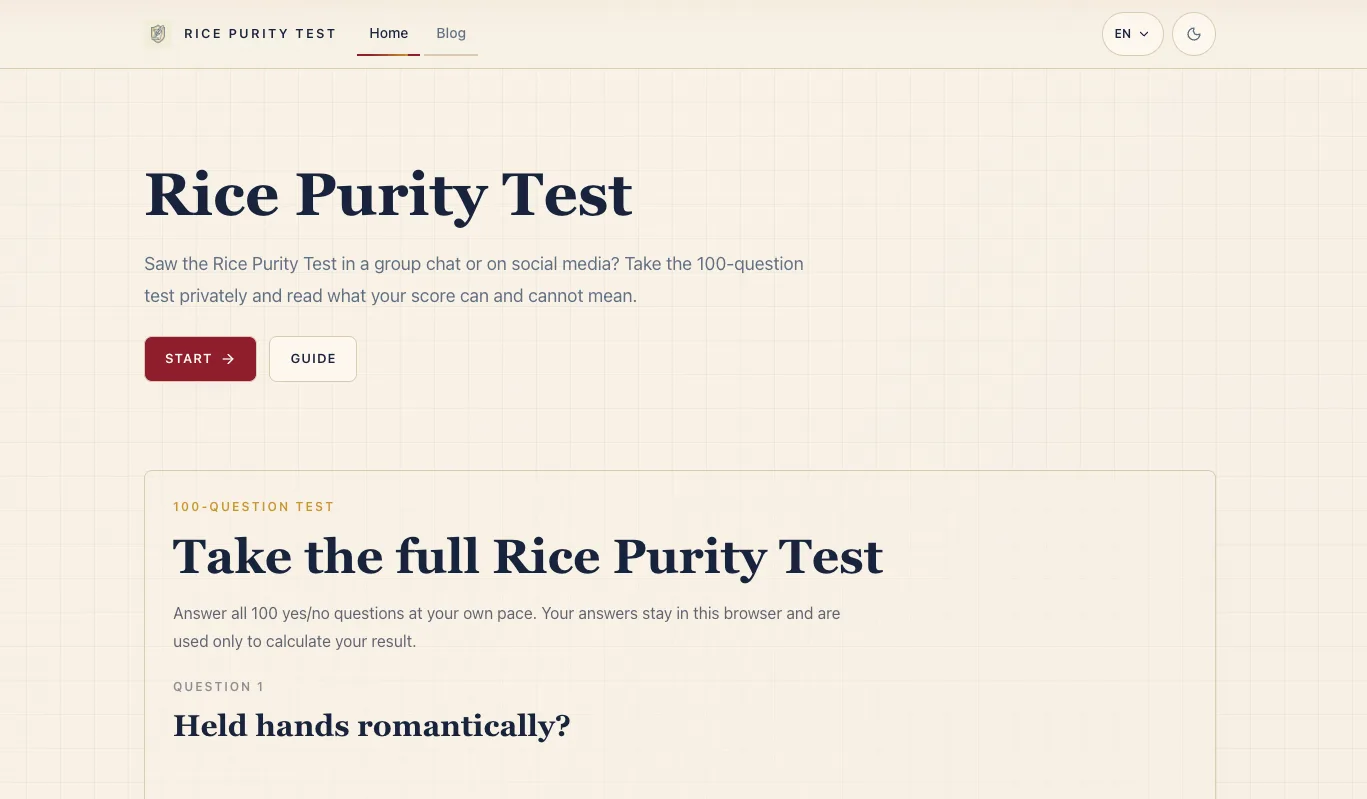 Rice Purity Test screenshot 1