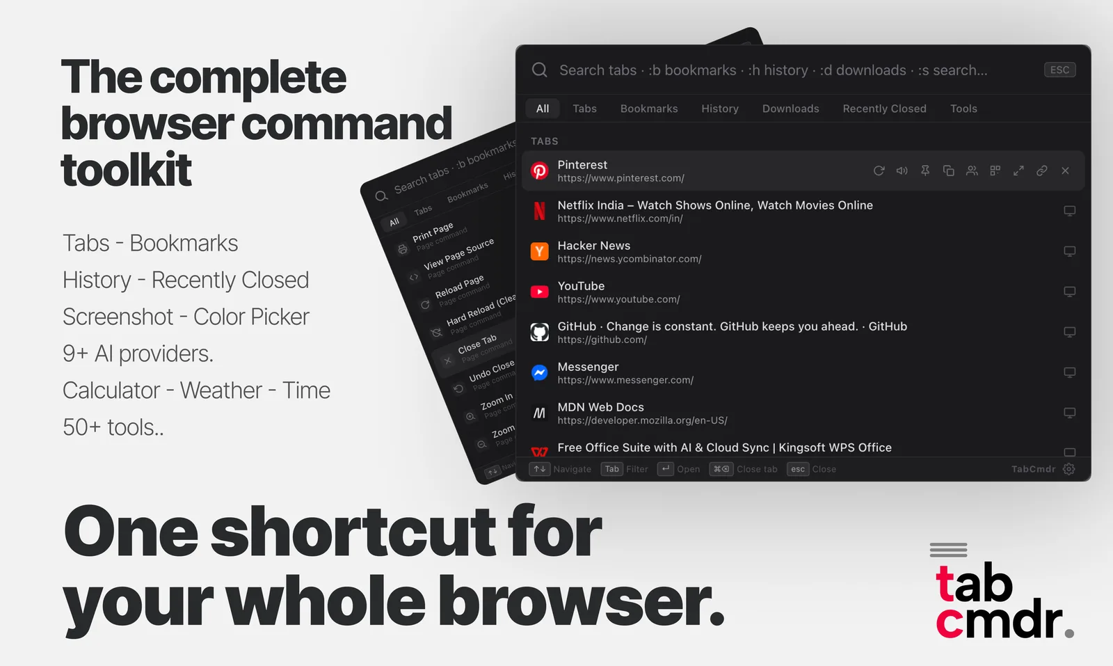TabCmdr: Ultimate Tab Manager & Command Palette screenshot 1