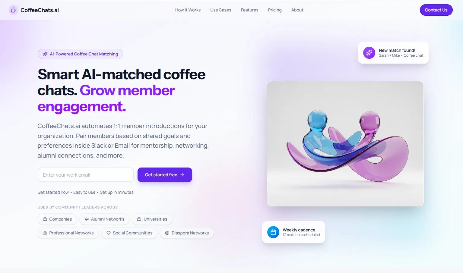 Coffee Chats - AI-Powered Matching for Employee Networking, Mentors, Alumni screenshot 1