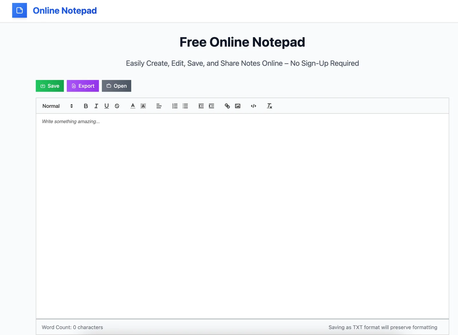 Online Text Editor screenshot 1