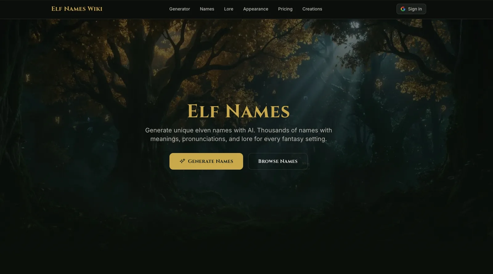 Elf Names Wiki screenshot 1