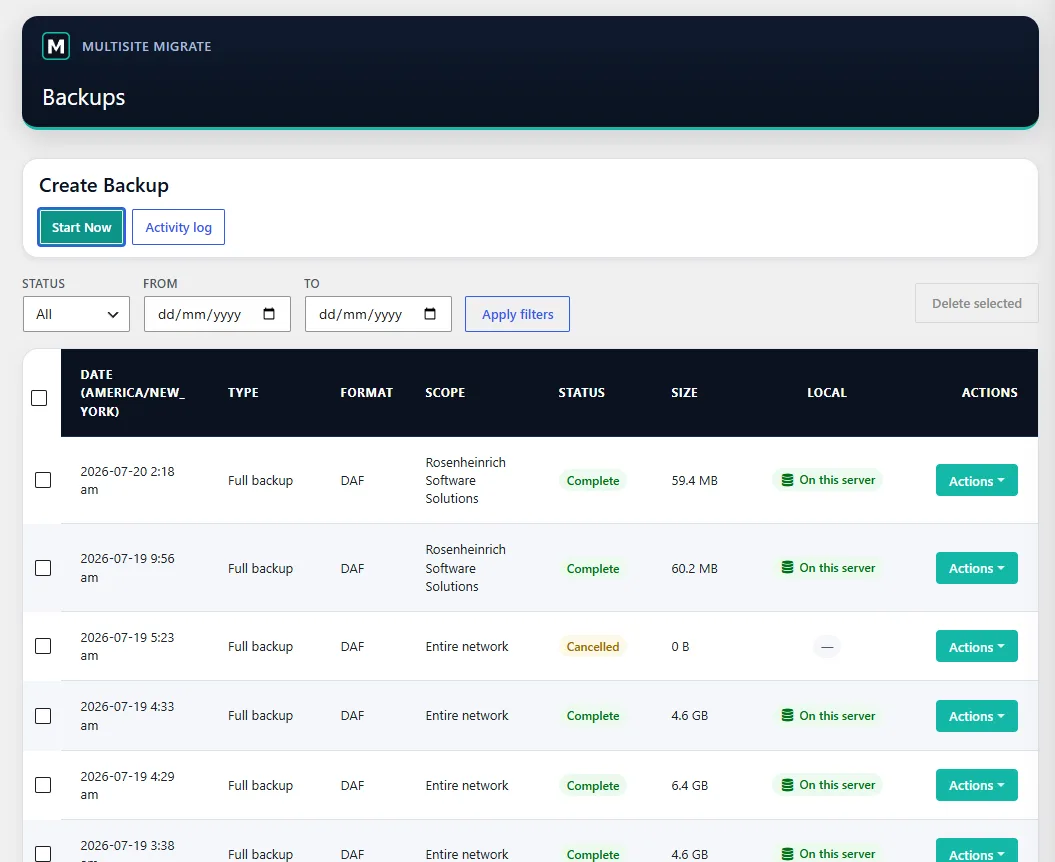 Multisite Migrate screenshot 2