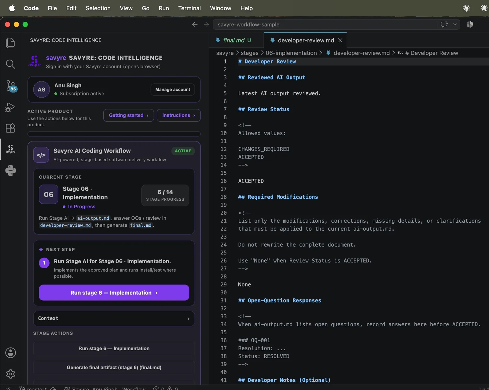 Savyre AI Coding Workflow screenshot 1